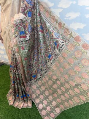 Pure Desi Tussar Silk Madhubani Hand Painted Sarees (4)