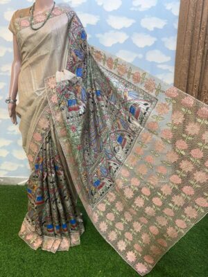 Pure Desi Tussar Silk Madhubani Hand Painted Sarees (7)