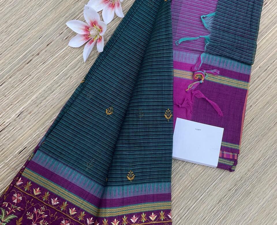 Pure Khadi Cotton Sarees With Embroidary (1)