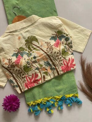 Pure Khadi Cotton Sarees With Stitched Blouse (1)