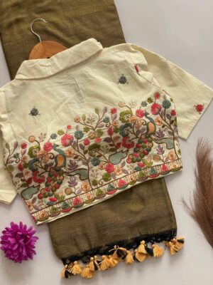 Pure Khadi Cotton Sarees With Stitched Blouse (13)