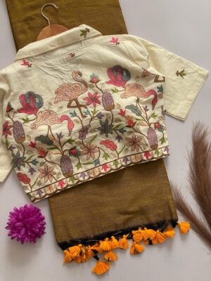 Pure Khadi Cotton Sarees With Stitched Blouse (17)