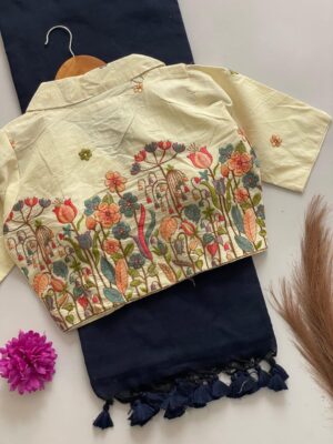 Pure Khadi Cotton Sarees With Stitched Blouse (6)