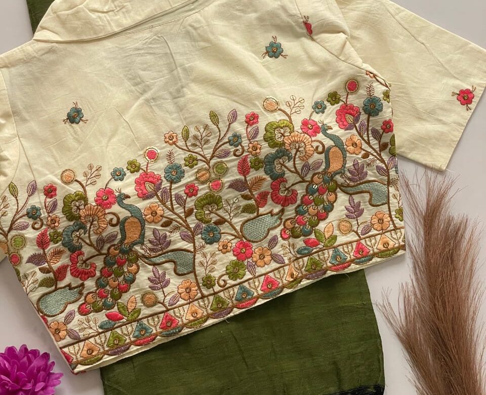 Pure Khadi Cotton Sarees With Stitched Blouse (9)