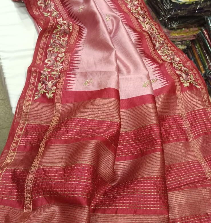 Tussar Silk Embroidary Sarees With Blouse. (12)