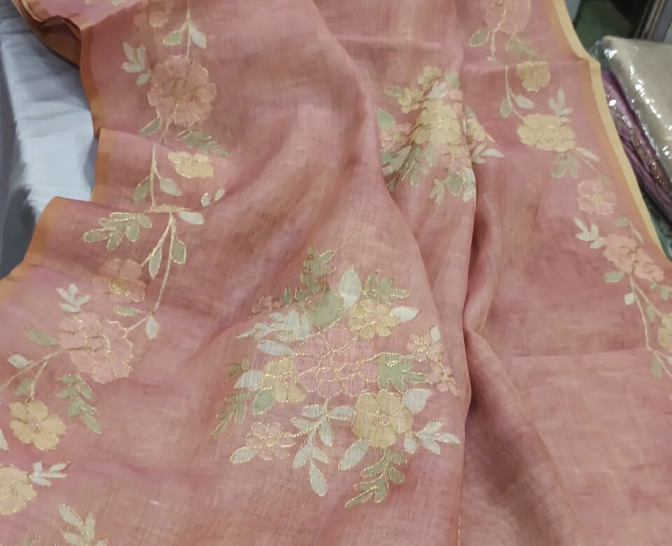 Beautiful Linen Tissue Zari Work Sarees (4)