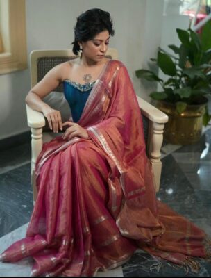 Latest Tissue Temple Border Sarees (1)