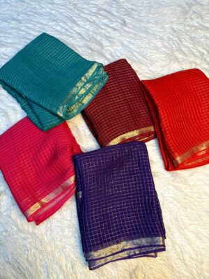 Latest Viscose Checks Georgette Sarees (8)
