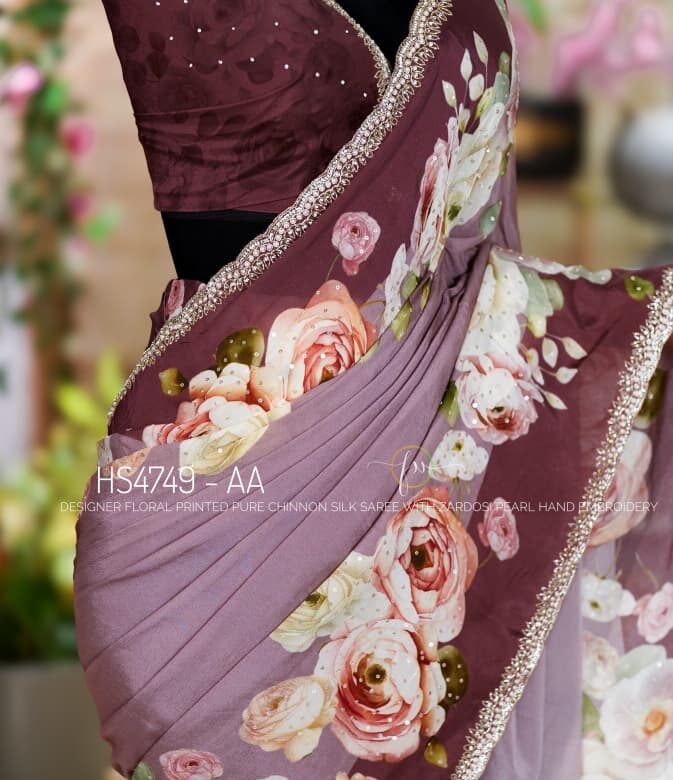 Pure Chinnon Sarees With Heavy Work (10)