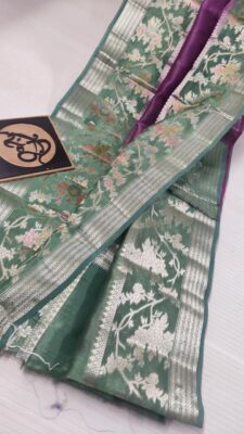 Pure Green Mango Silk Meenakari Sarees (14)