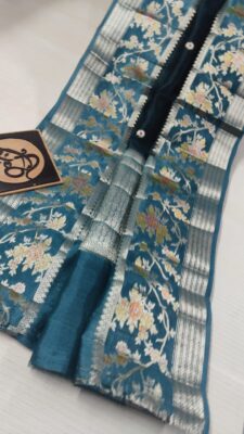 Pure Green Mango Silk Meenakari Sarees (15)