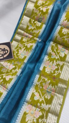 Pure Green Mango Silk Meenakari Sarees (5)