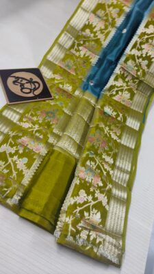 Pure Green Mango Silk Meenakari Sarees (6)