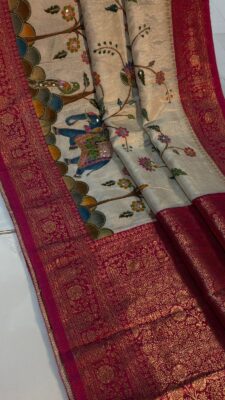 Pure Kashmir Weaving Tanjore Print Sarees (3)