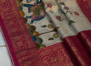 Pure Kashmir Weaving Tanjore Print Sarees (3)