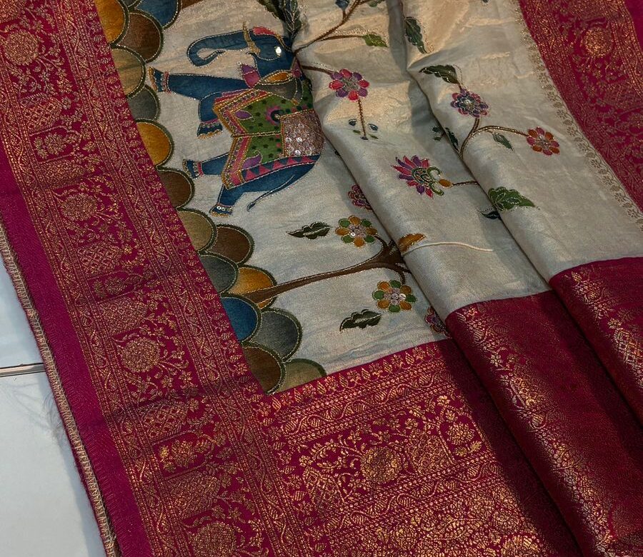 Pure Kashmir Weaving Tanjore Print Sarees (3)