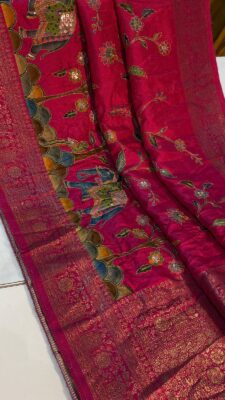 Pure Kashmir Weaving Tanjore Print Sarees (7)