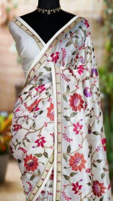 Pure Tissue Silk Allover Jaal Embroidary Sarees (24)