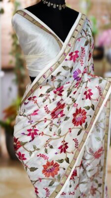 Pure Tissue Silk Allover Jaal Embroidary Sarees (26)