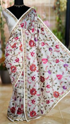 Pure Tissue Silk Allover Jaal Embroidary Sarees (42)