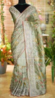 Pure Tissue Silk Sarees With Shikargah Embroidary Work (13)