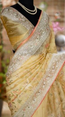 Pure Tissue Silk Sarees With Shikargah Embroidary Work (4)