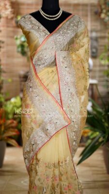 Pure Tissue Silk Sarees With Shikargah Embroidary Work (5)