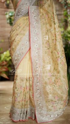 Pure Tissue Silk Sarees With Shikargah Embroidary Work (7)