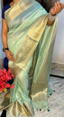 Silk Linen Banarasi Jacquard Weaving Sarees (16)