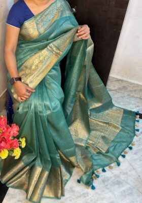 Silk Linen Banarasi Jacquard Weaving Sarees (18)