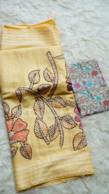 Soft Chanderi Silk Sarees With Kantha Style Work. (1)