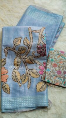Soft Chanderi Silk Sarees With Kantha Style Work. (10)