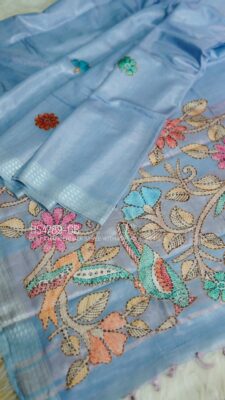 Soft Chanderi Silk Sarees With Kantha Style Work. (11)