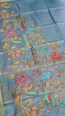 Soft Chanderi Silk Sarees With Kantha Style Work. (14)