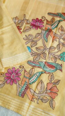 Soft Chanderi Silk Sarees With Kantha Style Work. (17)