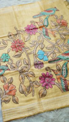 Soft Chanderi Silk Sarees With Kantha Style Work. (19)