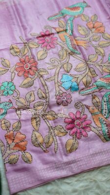 Soft Chanderi Silk Sarees With Kantha Style Work. (22)