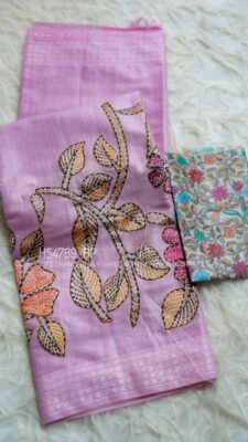 Soft Chanderi Silk Sarees With Kantha Style Work. (24)