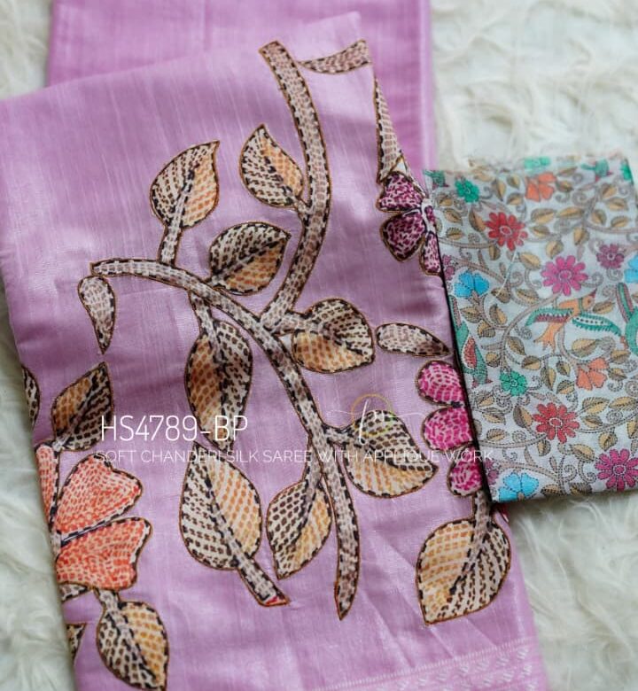 Soft Chanderi Silk Sarees With Kantha Style Work. (24)