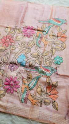 Soft Chanderi Silk Sarees With Kantha Style Work. (33)