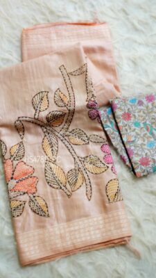 Soft Chanderi Silk Sarees With Kantha Style Work. (35)