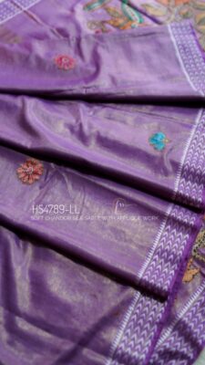 Soft Chanderi Silk Sarees With Kantha Style Work. (38)