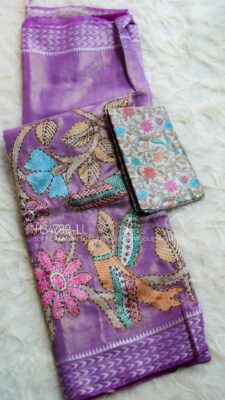 Soft Chanderi Silk Sarees With Kantha Style Work. (40)