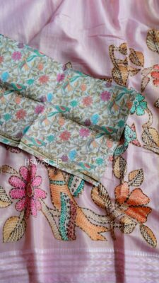 Soft Chanderi Silk Sarees With Kantha Style Work. (45)