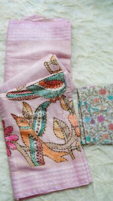 Soft Chanderi Silk Sarees With Kantha Style Work. (46)