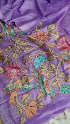 Soft Chanderi Silk Sarees With Kantha Style Work. (5)