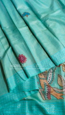 Soft Chanderi Silk Sarees With Kantha Style Work. (50)