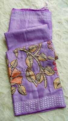 Soft Chanderi Silk Sarees With Kantha Style Work. (7)