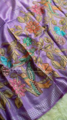 Soft Chanderi Silk Sarees With Kantha Style Work. (8)