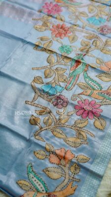 Soft Chanderi Silk Sarees With Kantha Style Work. (9)